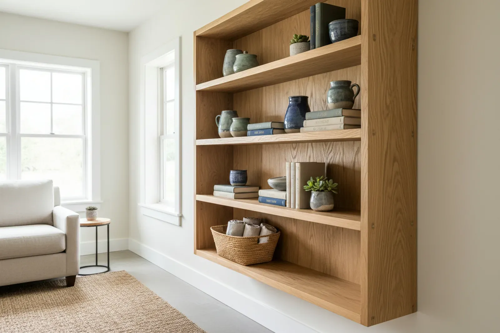 Beadboard backed open shelf unit