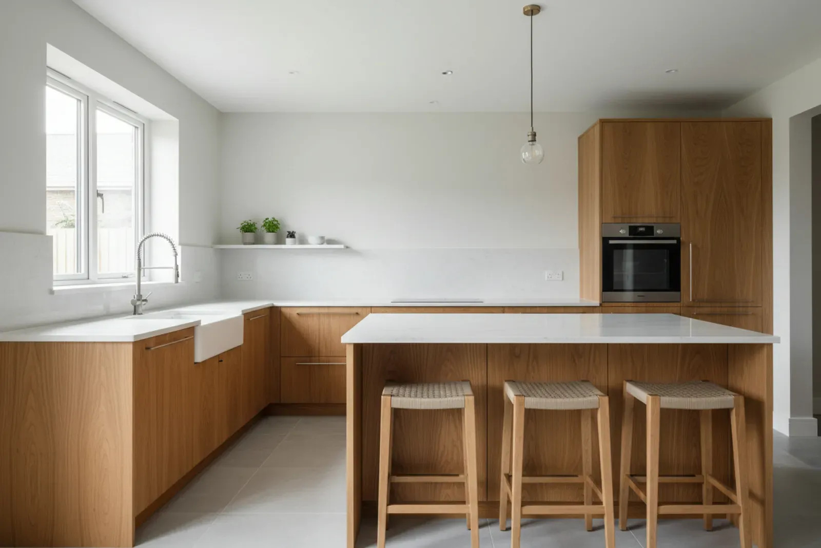 Finished kitchen installation with doors and drawers aligned