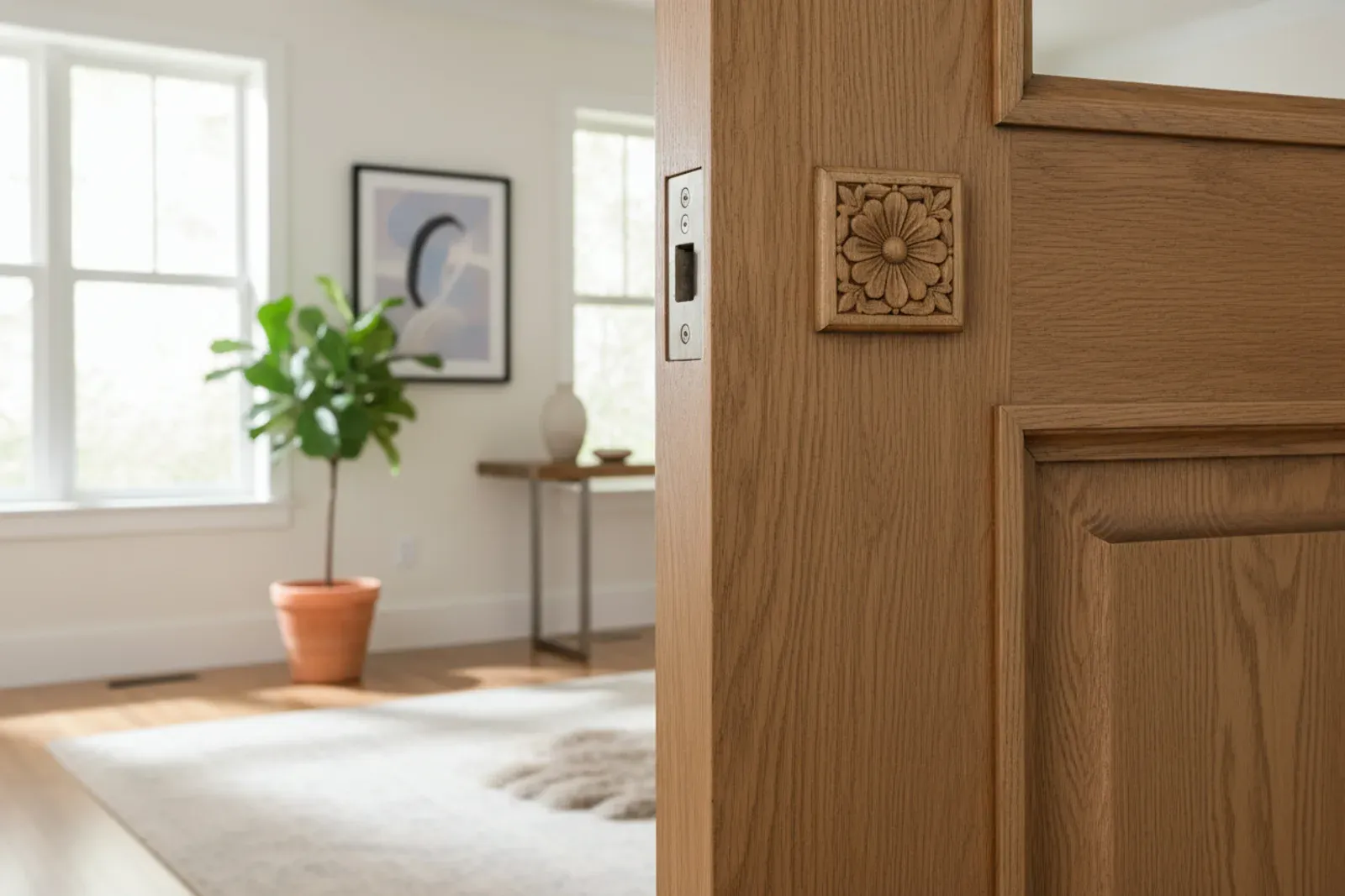 Doorway with mitred casing and rosette corner blocks