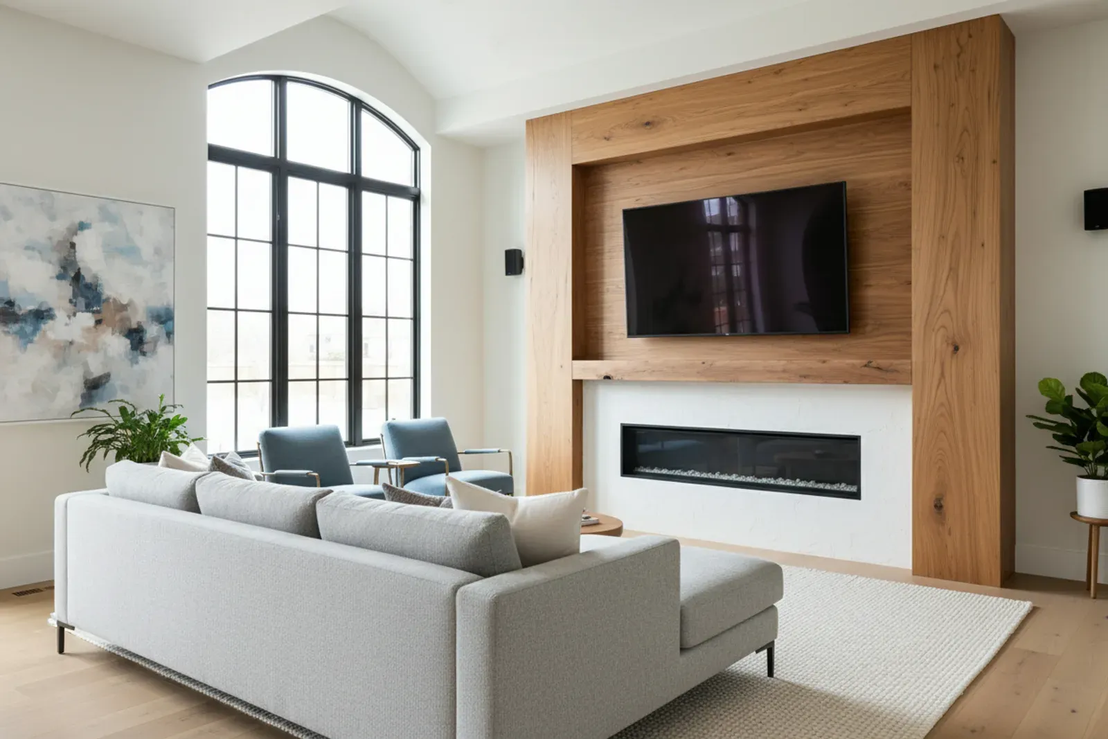Built-in television surround with a fireplace beneath it
