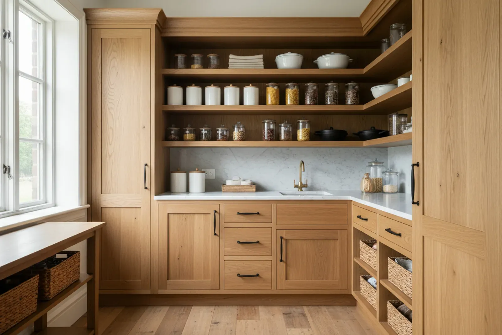 Farmhouse pantry cupboard with black hardware