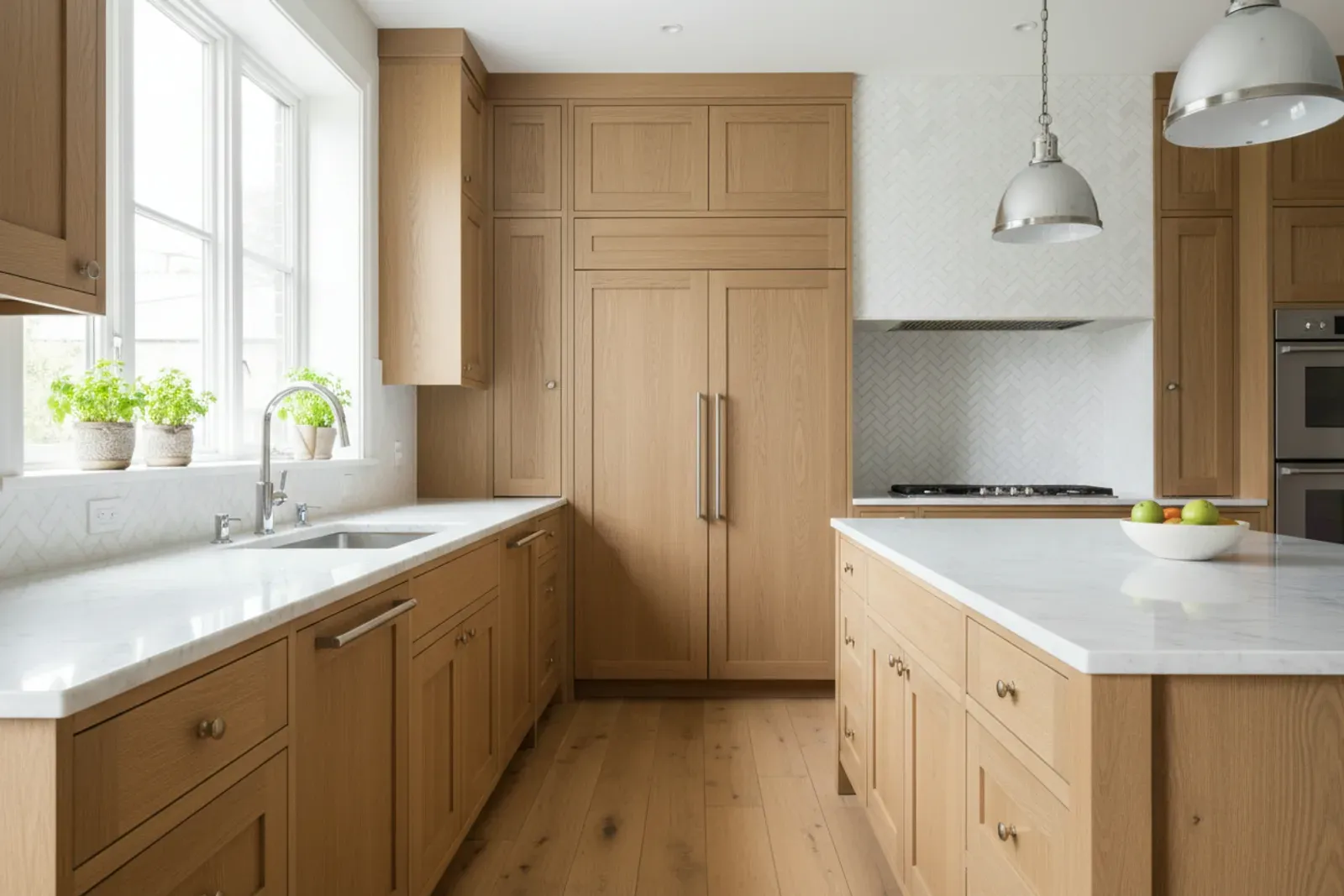Kitchen with inset cabinet doors sitting flush inside their face frames