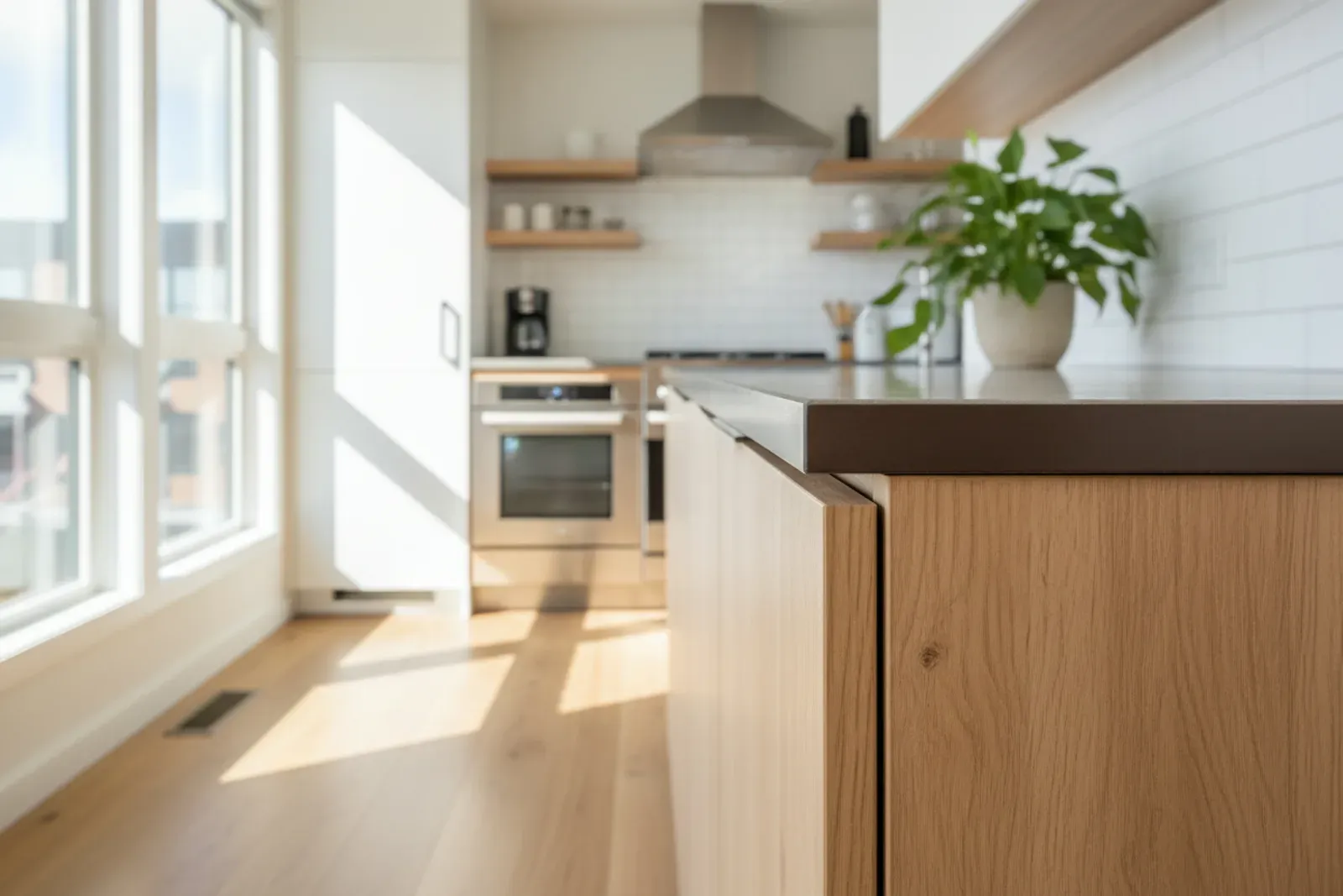 Laminate cabinet door edge showing the banding