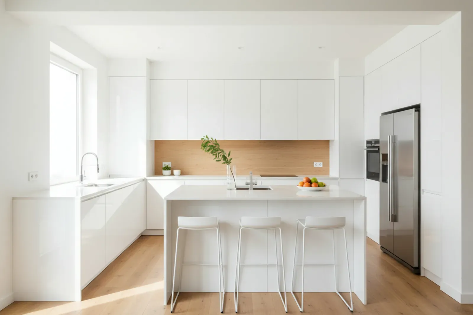 High gloss laminate kitchen in white