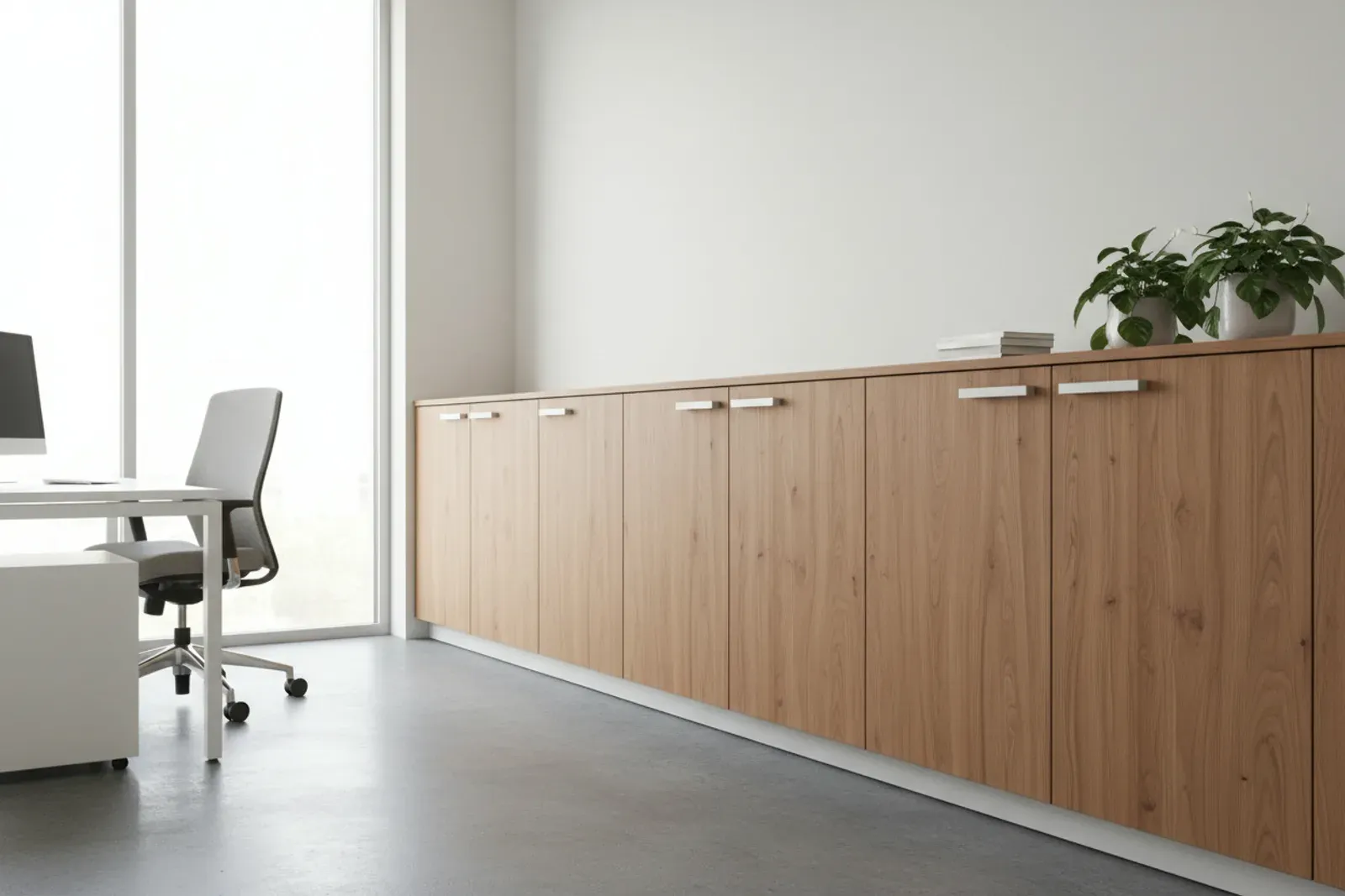 Laminate faced cabinet run in an office