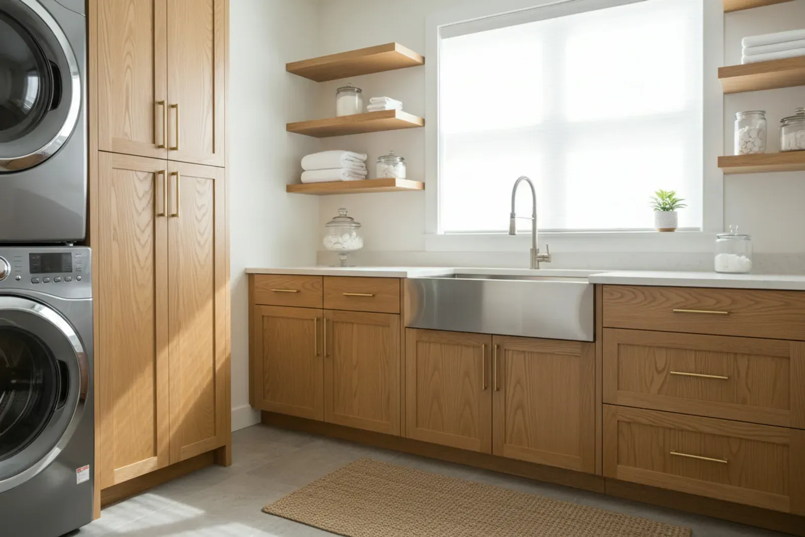 Laundry room with a utility sink built into cabinetry