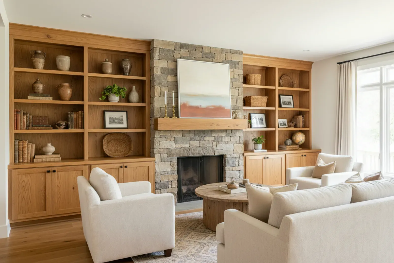 Butler pantry of floor to ceiling wooden shelving and cabinets in painted charcoal
