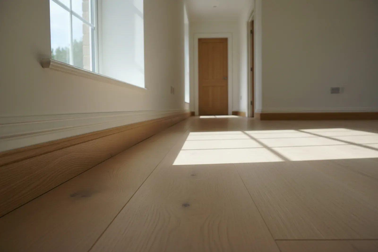 Shoe mold running the length of a hallway baseboard