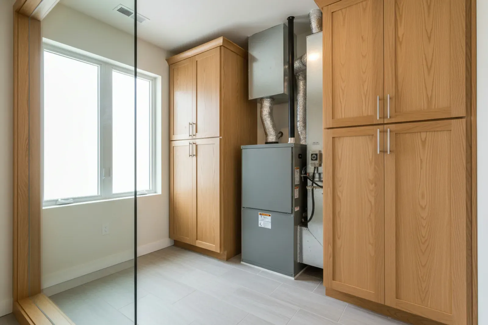 Utility cabinets leaving service access to an air handler